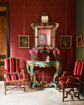 【門廳】十八世紀威尼斯鏡、路易十五邊桌、法國攝政扶手椅、古董燭架